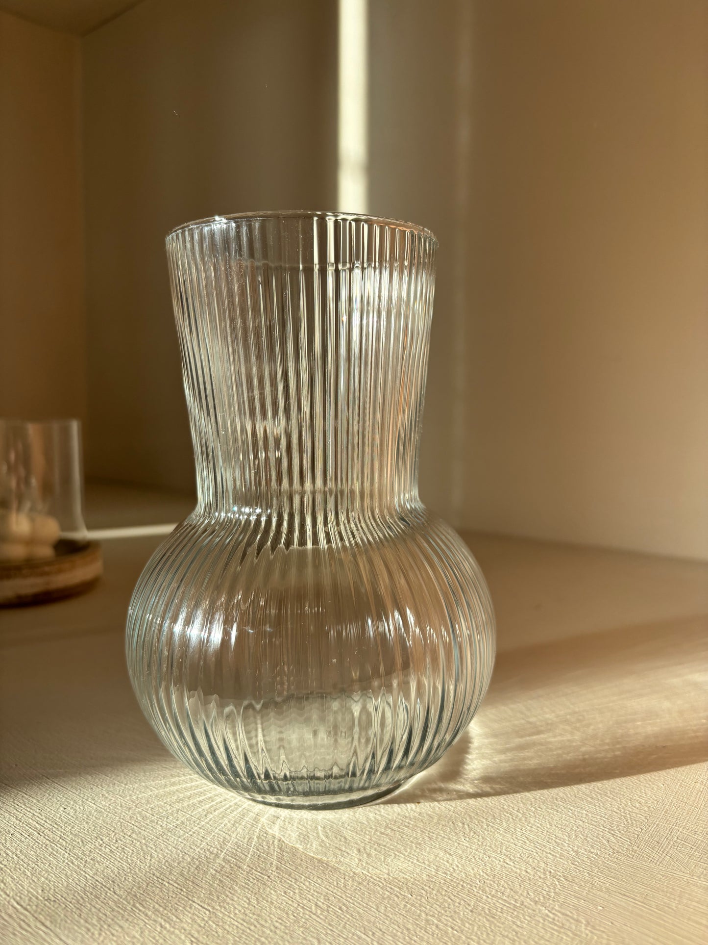 Fine Ribbed Clear Glass Vase