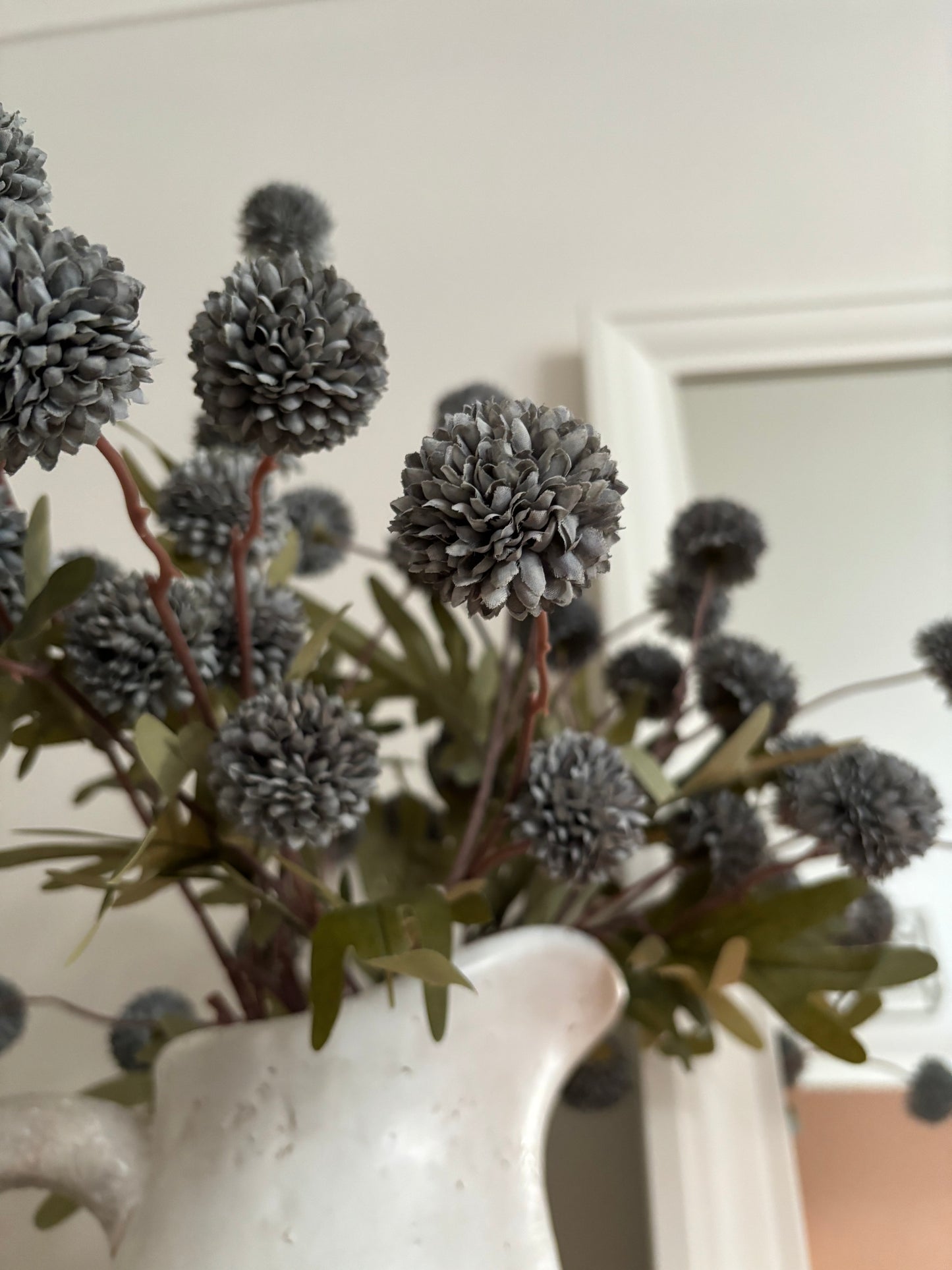 Faux Chrysanthemum Flower - Dusky Blue / Grey
