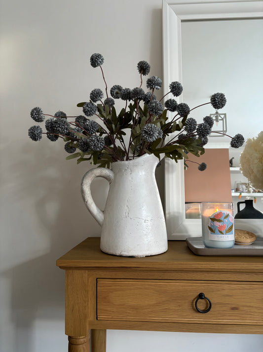 Faux Chrysanthemum Flower - Dusky Blue / Grey