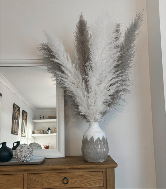 Large Mixed Grey & White Pampas with Textured Vase
