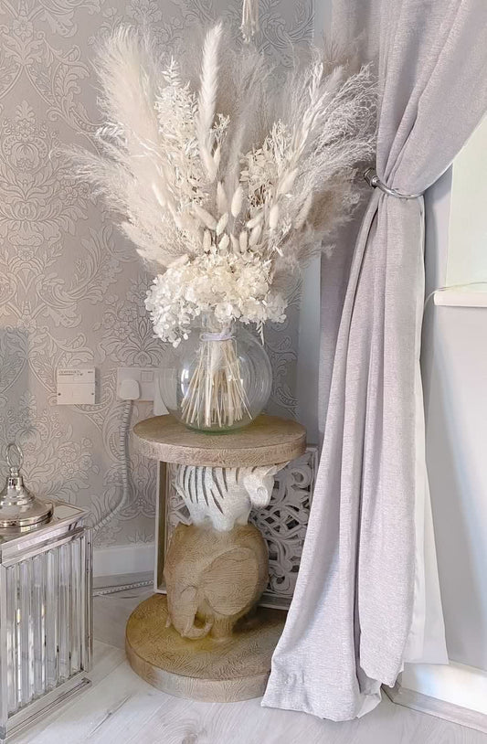 Premium Grey & White Bouquet with Vase